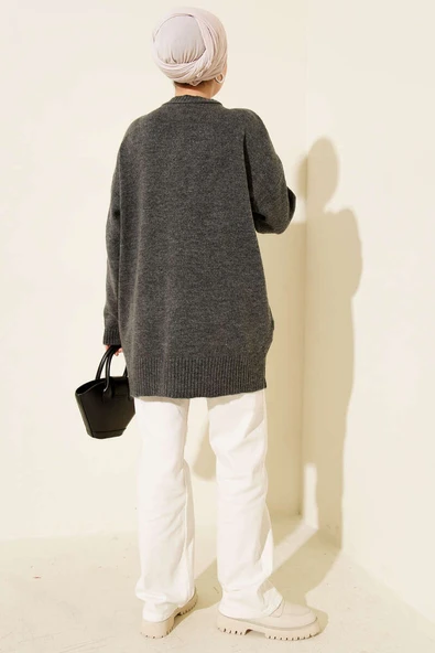 Fiyonklu Yumoş Triko Tunik Füme - Resim 3