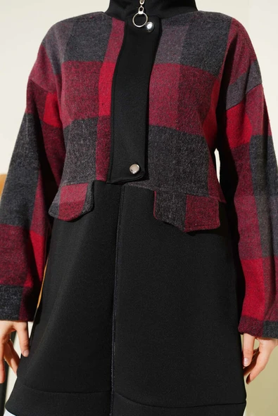 Kaşe Garnili Fermuarlı Hırka Siyah - Resim 4