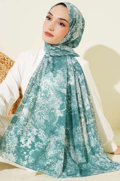 Vintage Gül Desenli Şal Petrol Yeşili ürün görseli 1