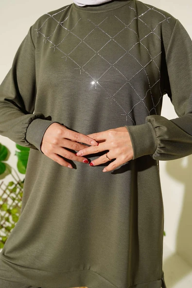 Çapraz Taş Süslemeli İkili Takım Haki - Resim 4