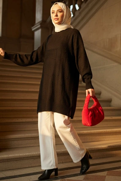 Damla Kabartmalı Yumoş Triko Tunik Siyah - Resim 2