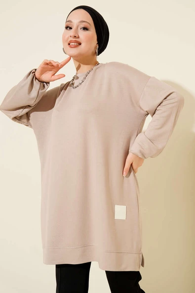 Loyşa Arma Detaylı Salaş Tunik Bej - Resim 2