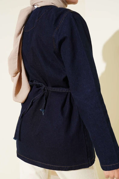 Brit Düğme Detaylı Kot Ceket Lacivert - Resim 3