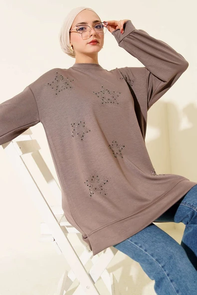 Mini Yıldız Taşlı Tunik Vizon ürün görseli