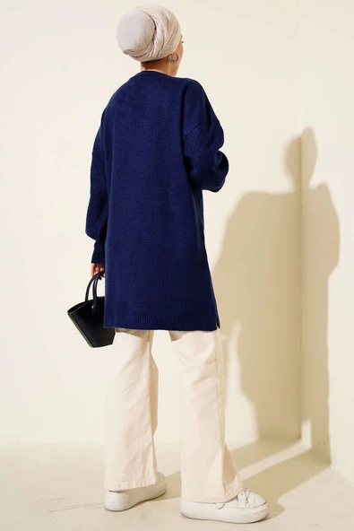 Baklava Kabartma Yumoş Triko Tunik Lacivert - Resim 3