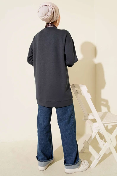 Fular Detaylı Loyşa Tunik Füme - Resim 3