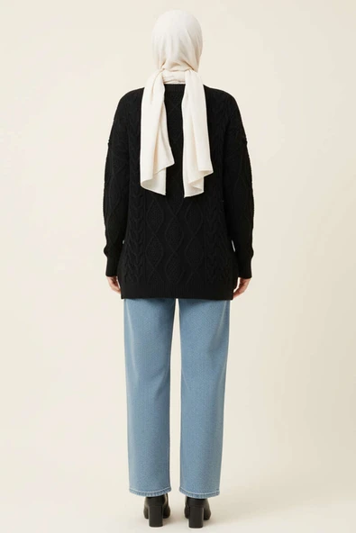 Örme Triko Kazak Siyah - Resim 3