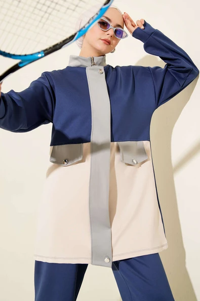 Cep Kapak Detaylı Scuba İkili Takım Lacivert - Resim 2