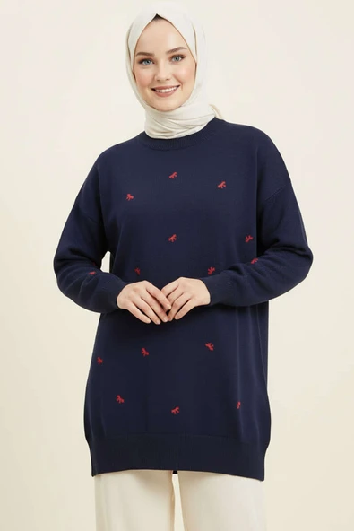 Mini Fiyonklu Triko Tunik Lacivert ürün görseli 1