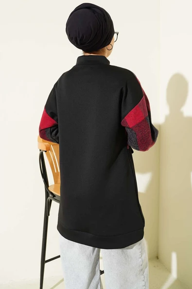 Kaşe Garnili Fermuarlı Hırka Siyah - Resim 3