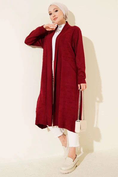 Yandan Dikişli Bağcıklı Hırka Bordo ürün görseli