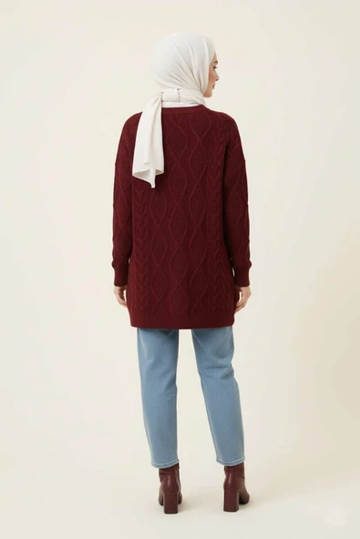 Örme Triko Kazak Bordo - Resim 3