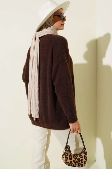 Basic Sakallı Triko Tunik Kahve - Resim 3