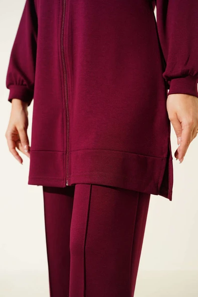 Loyşa Basic Kapüşonlu İkili Takım Bordo - Resim 4