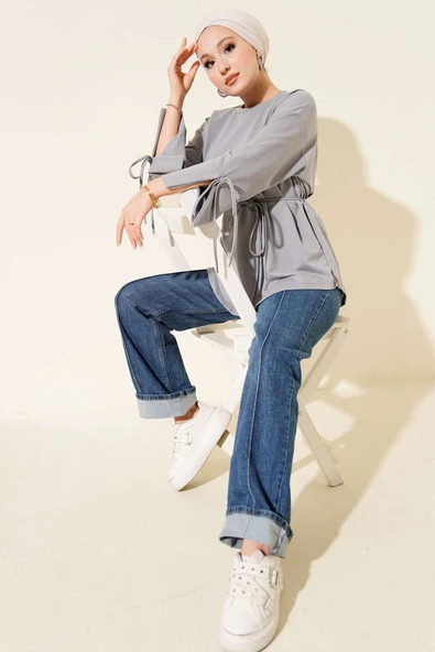 Kolları Bağcıklı İki İpli Tunik Kayrak Grisi - Resim 2