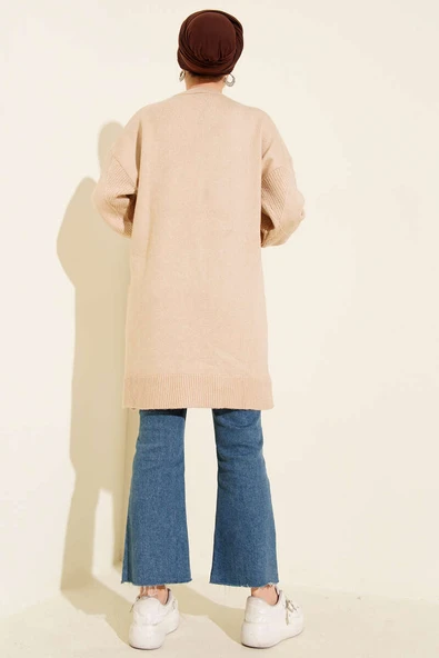 Baklava Kabartma Yumoş Triko Tunik Latte - Resim 3