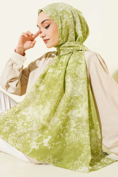 Vintage Gül Desenli Şal Çağla Yeşili - Resim 2