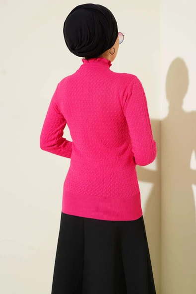 Saç Örgü Fırfırlı Triko Body Pembe - Resim 3