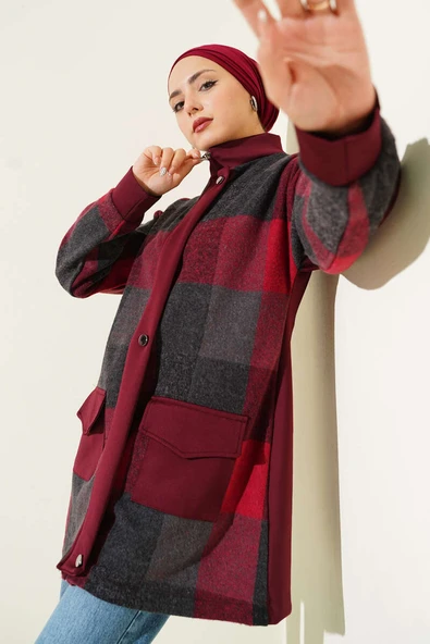 Kare Desen Garnili Kap Bordo ürün görseli 1