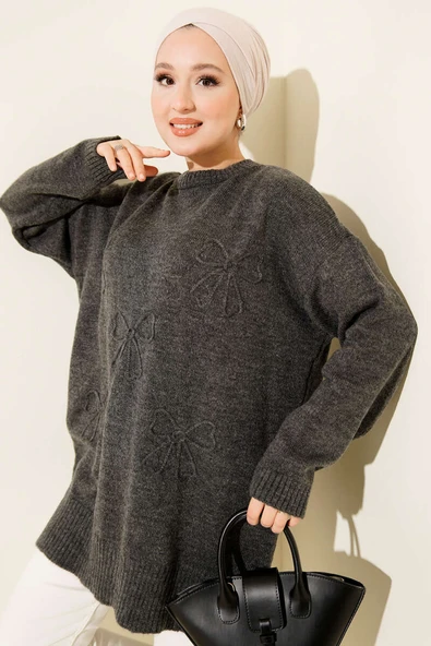 Fiyonklu Yumoş Triko Tunik Füme ürün görseli 1