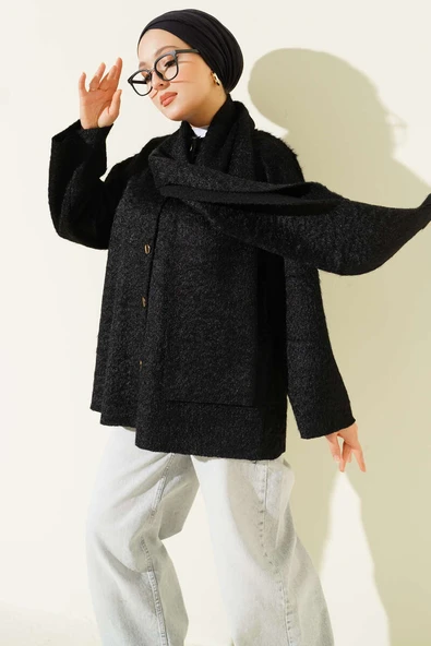 Atkılı Sakallı Ceket Siyah ürün görseli 1