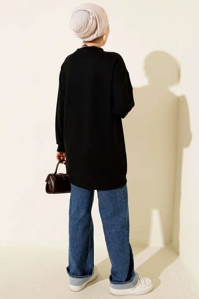 Fular Detaylı Loyşa Tunik Siyah - Resim 3