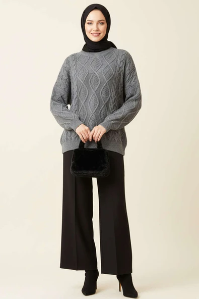 Örme Triko Kazak Füme - Resim 2