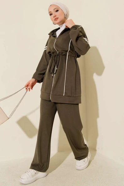 Loyşa Bel Tünelli Şeritli İkili Takım Haki ürün görseli 1