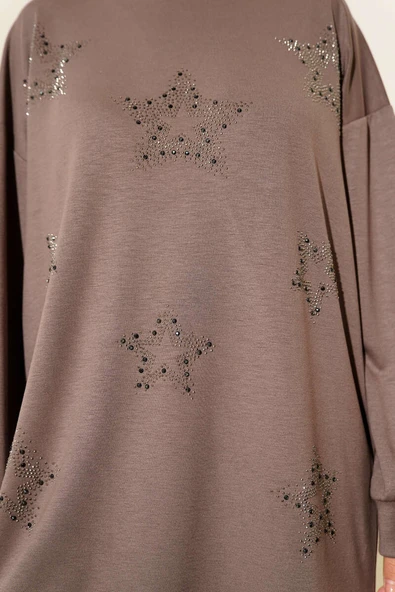 Mini Yıldız Taşlı Tunik Vizon - Resim 4