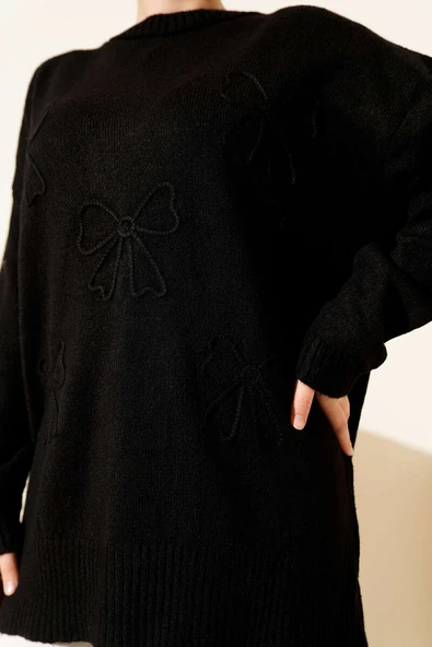 Fiyonklu Yumoş Triko Tunik Siyah - Resim 4