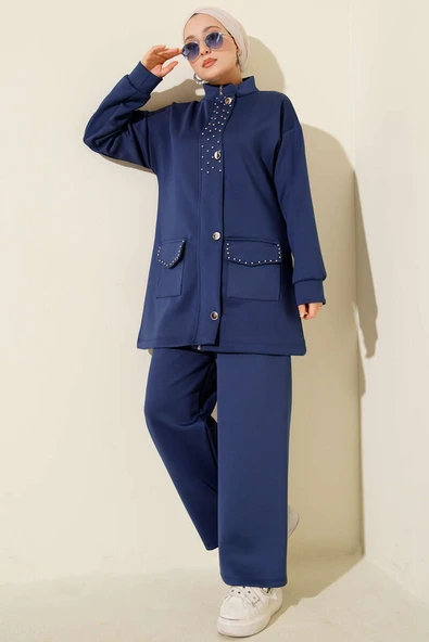 Boncuk Detaylı Scuba İkili Takım Lacivert ürün görseli 1