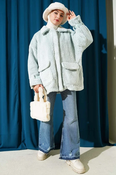 Toylor Fermuarlı Peluş Mont Su Yeşili - Resim 2