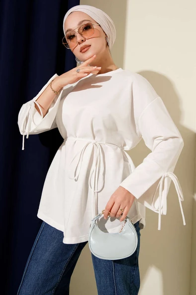 Kolları Bağcıklı İki İpli Tunik Beyaz ürün görseli