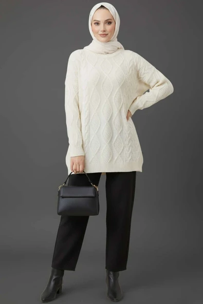 Örme Triko Kazak Ekru - Resim 2