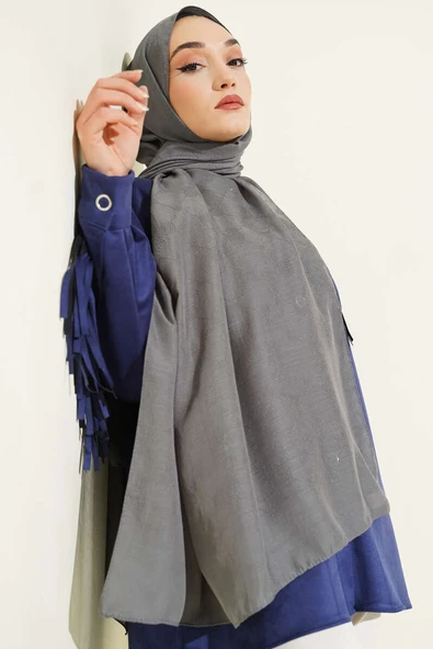 Desenli Monogram Şal Gri - Resim 2