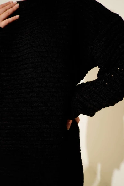 Balon Kol Kabartmalı Triko Tunik Siyah - Resim 4