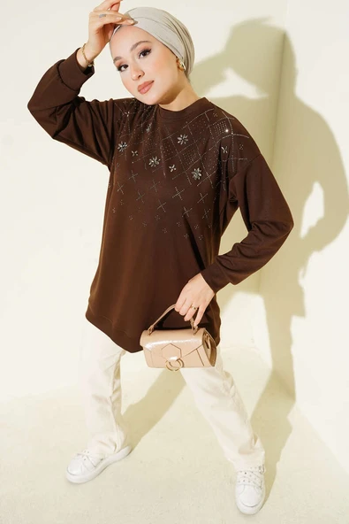 Baklava Taşlı Loyşa Tunik Kahve ürün görseli