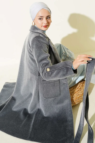 Bilek Apoletli Kuşaklı Tay Tüyü Kaban Füme ürün görseli 1