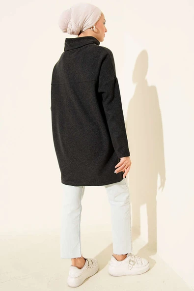 Boğazlı Fitilli Kaşe Tunik Antrasit - Resim 3