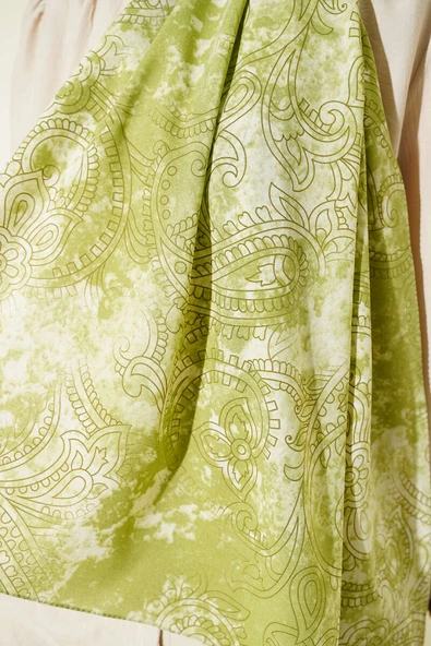 Vintage Gül Desenli Şal Çağla Yeşili - Resim 4