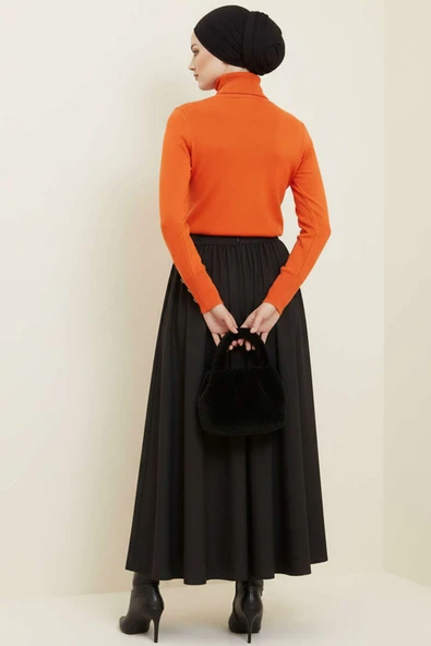 Kol Düğmeli Balıkçı Yaka Triko Kazak Oranj - Resim 3