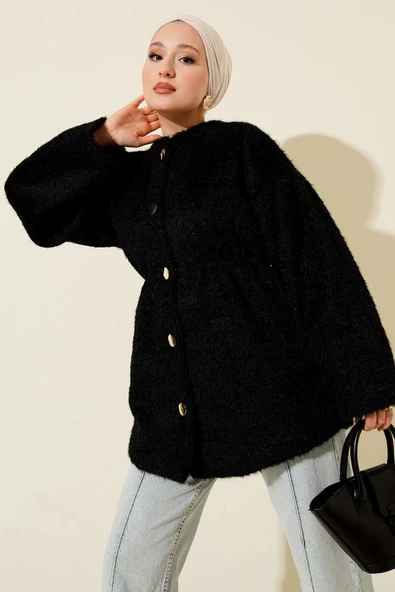Gold Düğmeli Sakallı Kaban Siyah ürün görseli 1