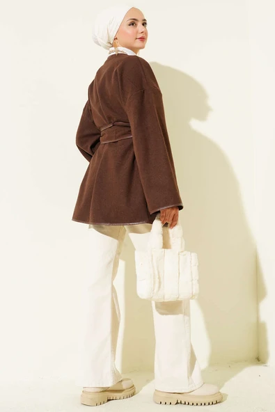 Deri Biyeli Cepli Ceket Kahve - Resim 3