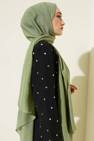 Desenli Monogram Şal Fıstık Yeşili - Resim 3