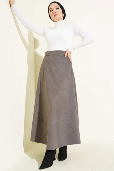 Bel Lastikli Süet Etek Füme - Resim 2