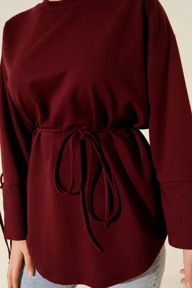Kolları Bağcıklı İki İpli Tunik Bordo - Resim 4
