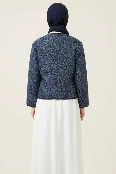 Vintage Desen Kısa Ceket Lacivert - Resim 3