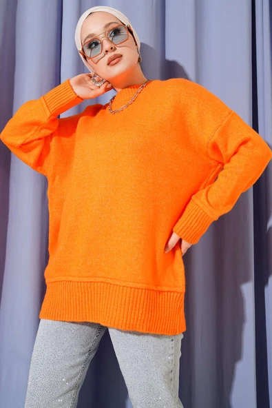 Alt Dikişli Yumoş Triko Tunik Oranj ürün görseli 1