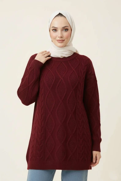 Örme Triko Kazak Bordo ürün görseli 1