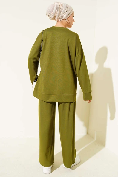 Çoban Dikiş Detaylı Loyşa İkili Takım Yağ Yeşili - Resim 3